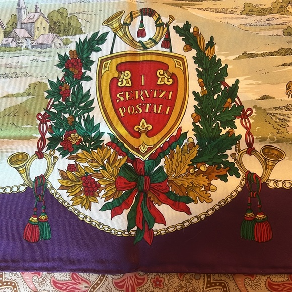 Gucci Equestrian "Servizi Postali" Design 100%Silk Scarf Made in Italy Auth.90cm - Picture 4 of 13